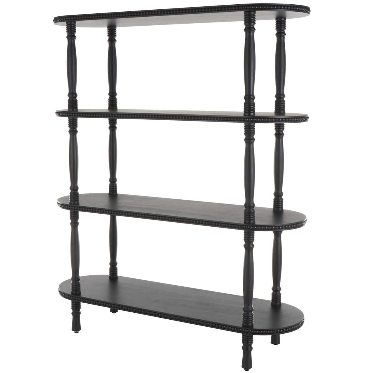 47" x 57" 3 Shelf Black Oval Wooden Shelving Unit